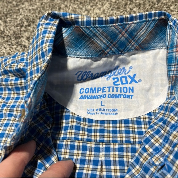 wrangler 20x competition shirt youth boy L blue plaid cowboy long sleeve rodeo - Picture 3 of 10
